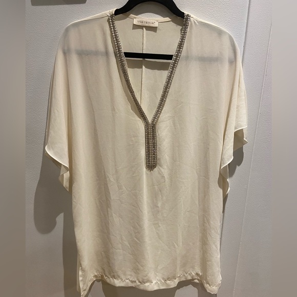 « Vie ta vie » Worn once Semi-sheer tunic with shiny plunging V-neck in France - Picture 3 of 15